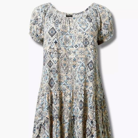 ❤NWT VINTAGE TORRID TRAPEZE DRESS MEDALLION PRINT PUFF SLEEVE TIERED - PLUS SIZE - Picture 10 of 13